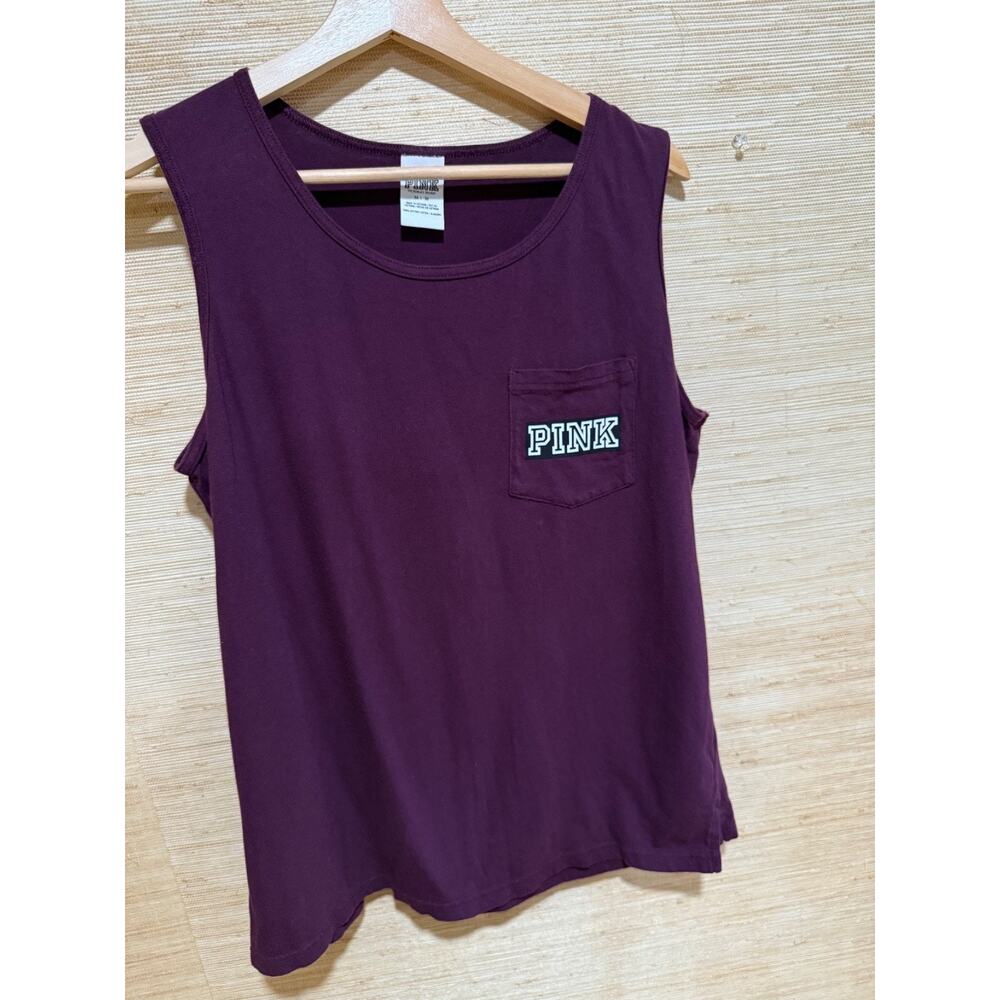 Victoria's Secret PINK Tank Top Maroon w/Pocket Logo Shirt Sz MEDIUM M, 2847 - Picture 2 of 3